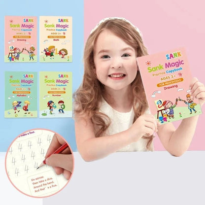 4pcs set Magic Sank Practice Copybook with English Language Printing,Calligraphy Word Book Best Gift for Child.