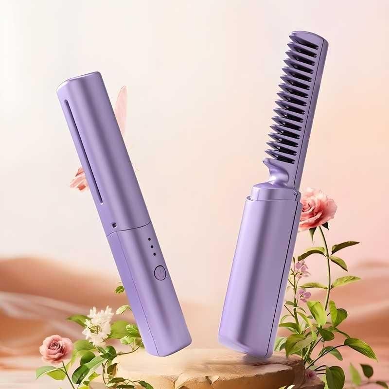 Meneflix Portable Mini Hair Straightener Cordless Rechargeable Hair Straightener Hot Comb